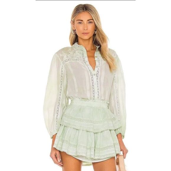 LoveShackFancy Tops - LOVESHACKFANCY - Ronda Embroidered Puff Sleeve Blouse